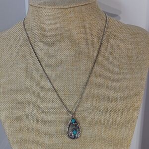 Source Unknown Silver Necklace with Turquoise Accents